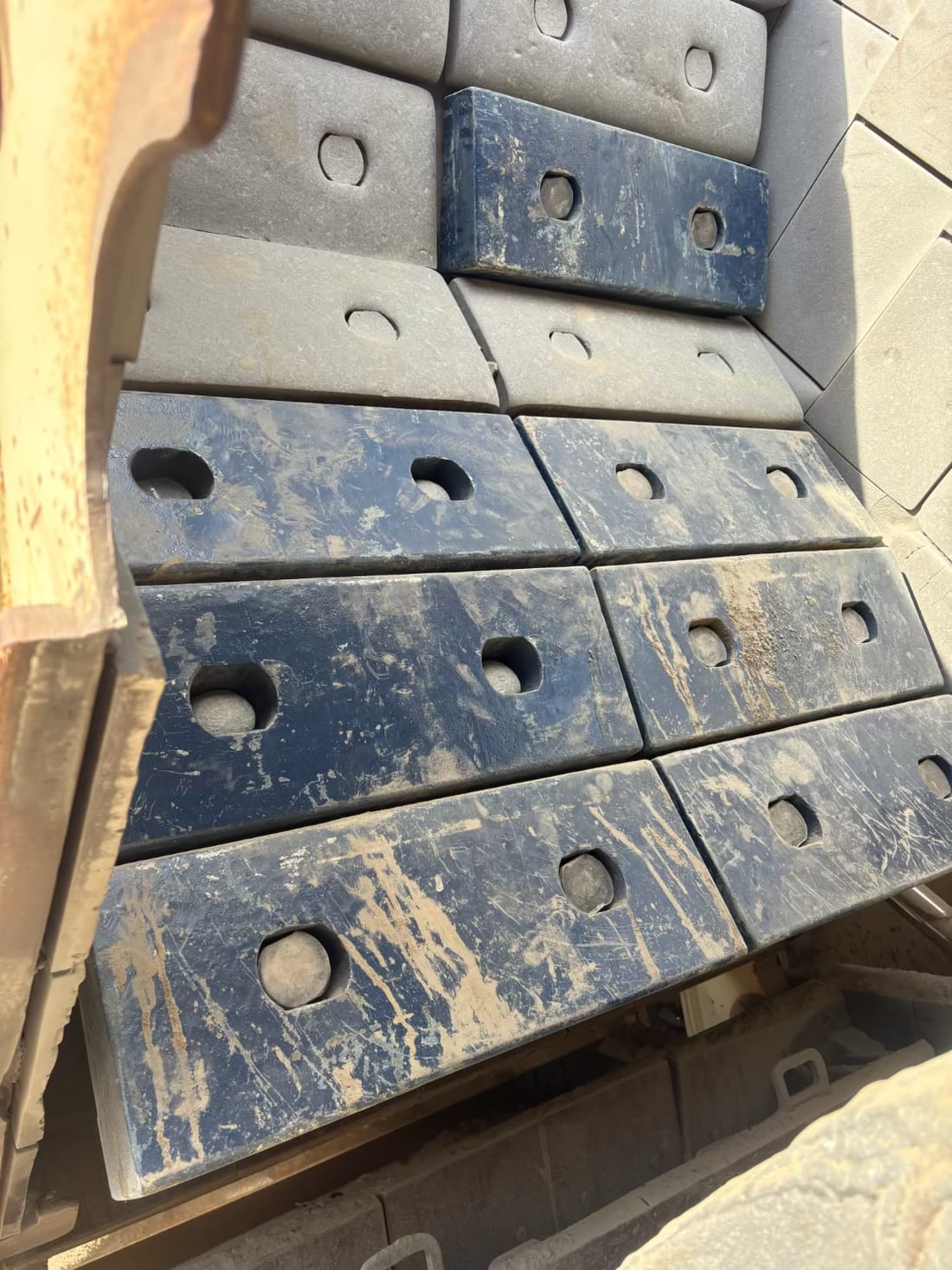 Crusher wear liners stacked ready for fitting